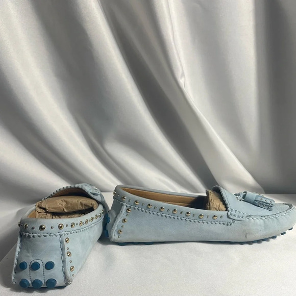 Coach Norfolk Nubuck Blue Mist 7M Loafers Leather Silver Studded and Tassel - Picture 9 of 11
